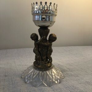 Elegant Silver and Bronze Cherub Candle Holder and lamp part/base